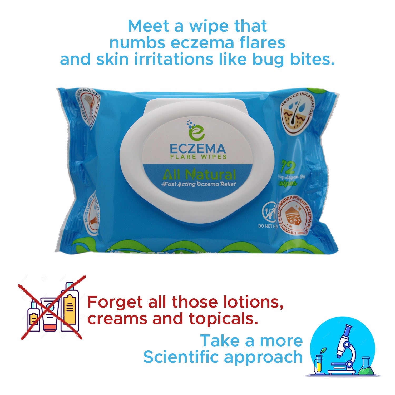 Meet a wipe that numbs eczema flares and skin irritations like bug bites. Forget all those lotions, creams and topicals. Take a more scientific approach