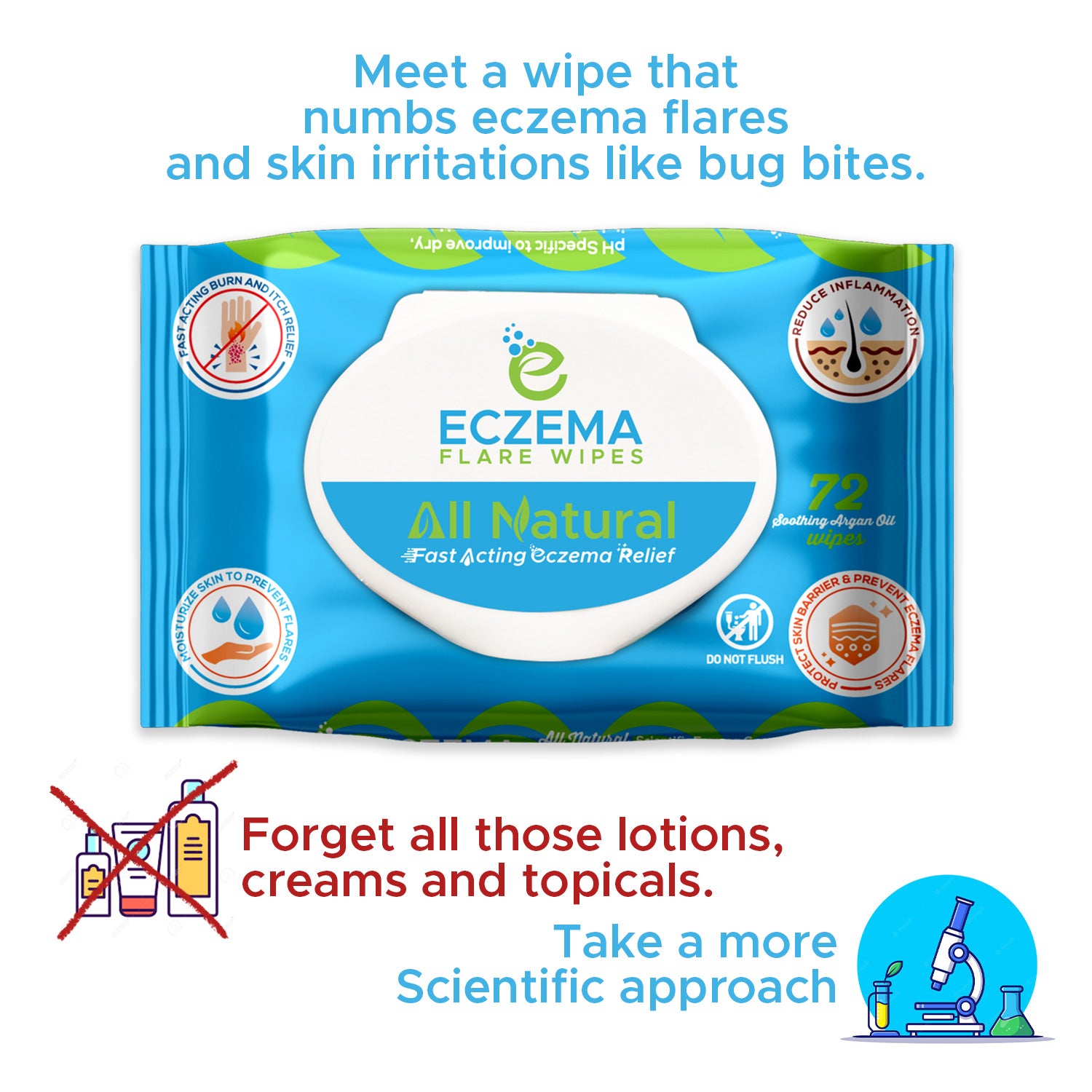 Meet a wipe that numbs eczema flares and skin irritations like bug bites. Forget all those lotions, creams and topicals. Take a more scientific approach