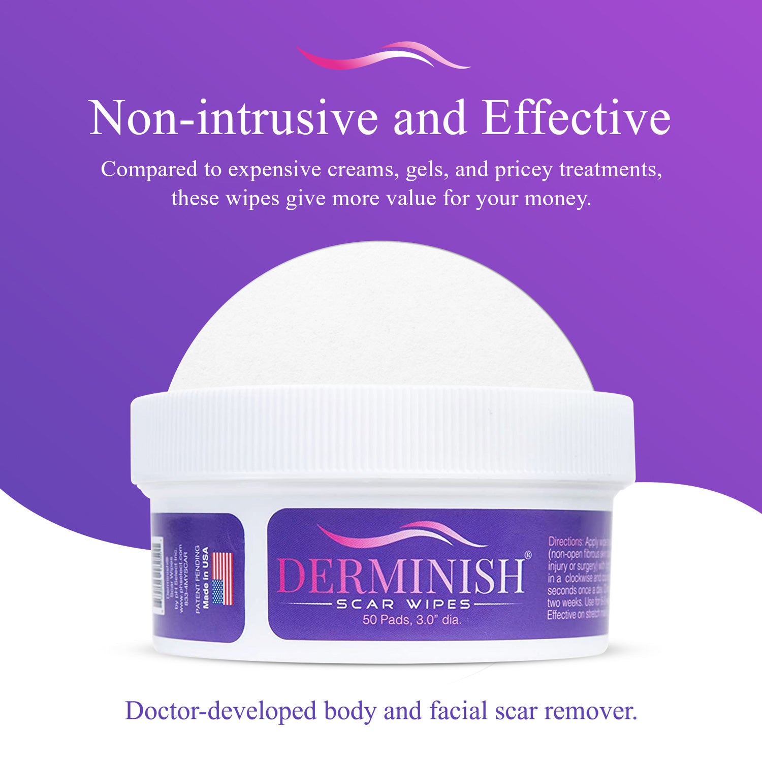 Non-intrusive and effective compared to expensive creams, gels, and pricey treatments, these wipes give more value for your money. Physician-developed body and facial scar remover.