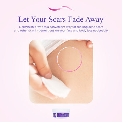 Let your scars fade away. Derminish provides a convenient way for making acne scars and other skin imperfections on your face and body less noticeable. 