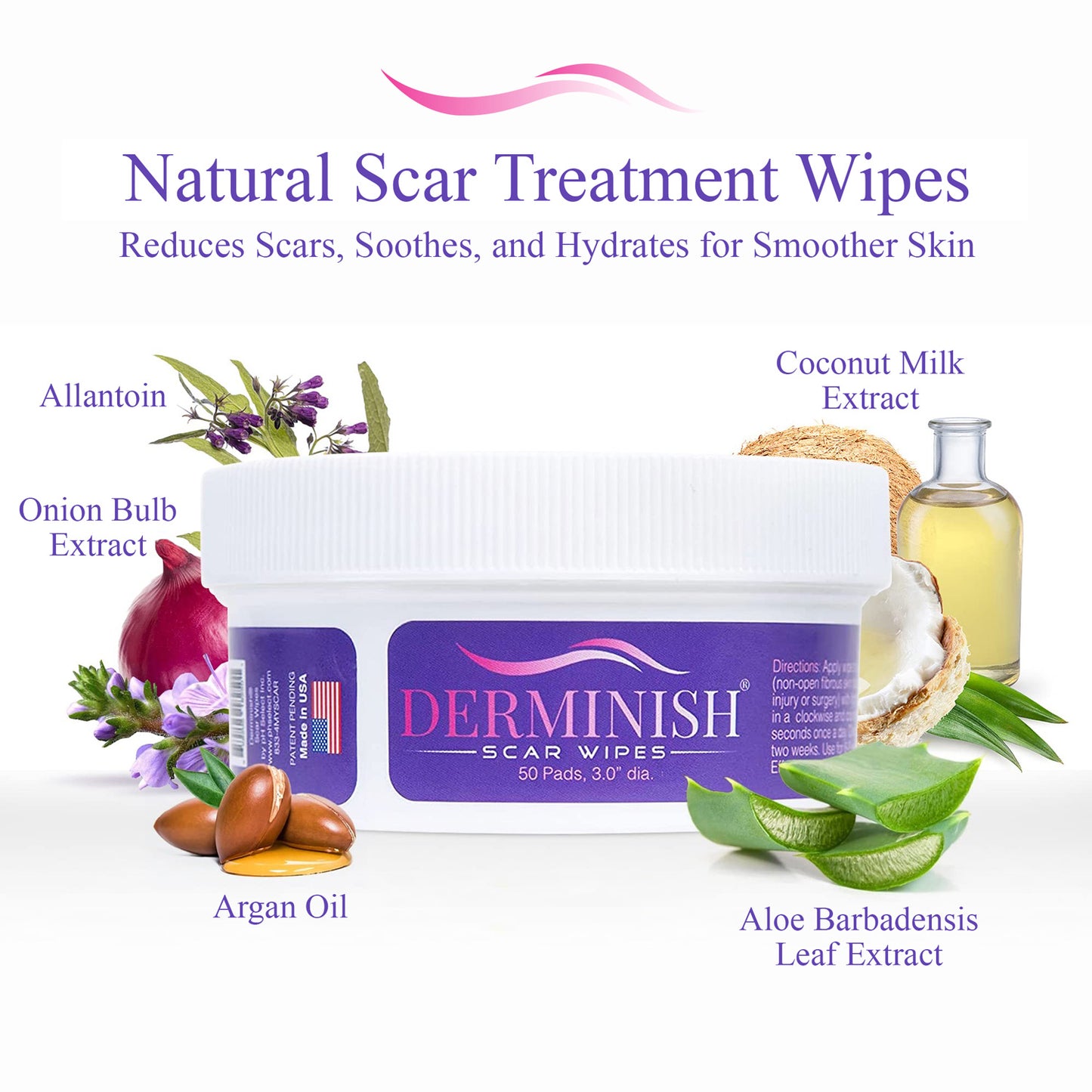 Natural Scar Treatment Wipes. Reduces Scars, Soothes, and Hydrates for Smoother Skin