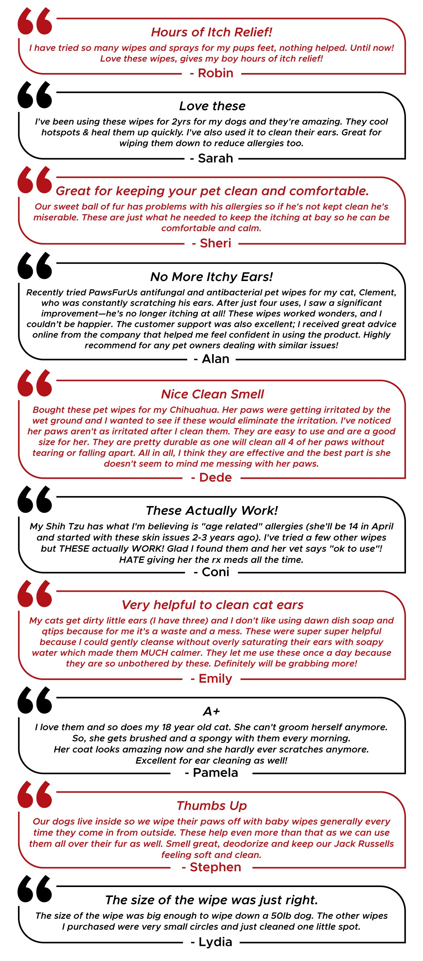 Customers said many amazing things about our PawsFurUs Pet Wipes. They all loved them!