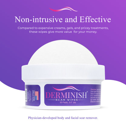 Non-intrusive and effective compared to expensive creams, gels, and pricey treatments, these wipes give more value for your money. Physician-developed body and facial scar remover.