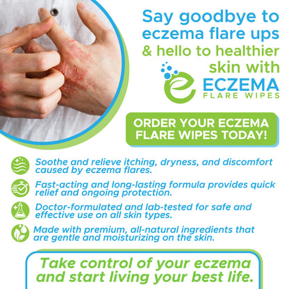 Say goodbye to eczema flare ups & hello to healthier skin with ECZEMA FLARE WIPES ORDER YOUR ECZEMA FLARE WIPES TODAY! Made with premium, all-natural ingredients that are gentle and moisturizing on the skin. Fast-acting and long-lasting formula provides quick relief and ongoing protection. Soothe and relieve itching, dryness, & discomfort caused by eczema flares. Doctor-formulated and lab-tested for safe & effective use on all skin types. Take control of your eczema and start living your best life.