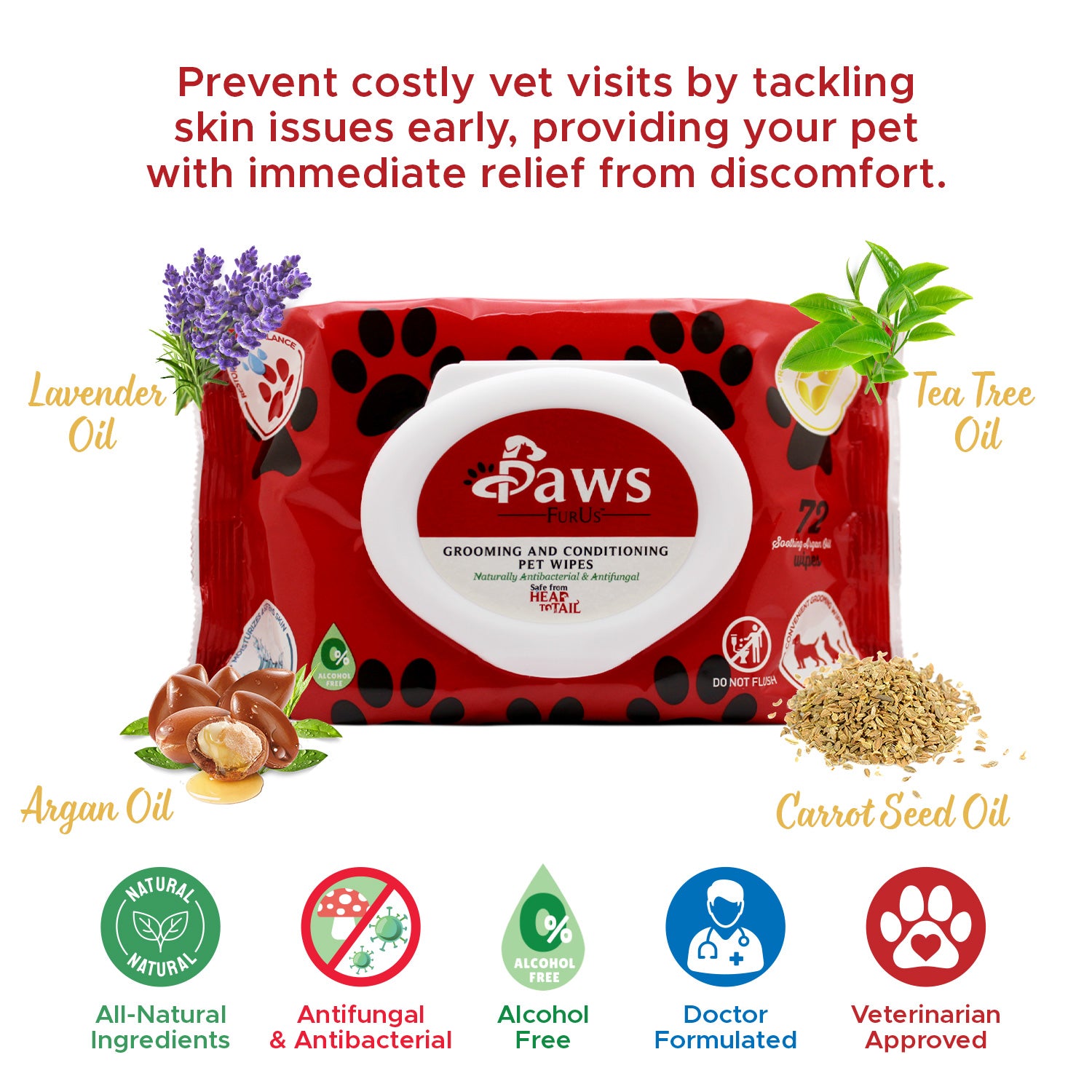 Save money from multiple vet visits by wiping away skin issues before they worsen. Immediate relief for your pet's discomfort with fast-acting impact. It is an all-natural wipe that is both antifungal and antibacterial. It also is alcohol free.