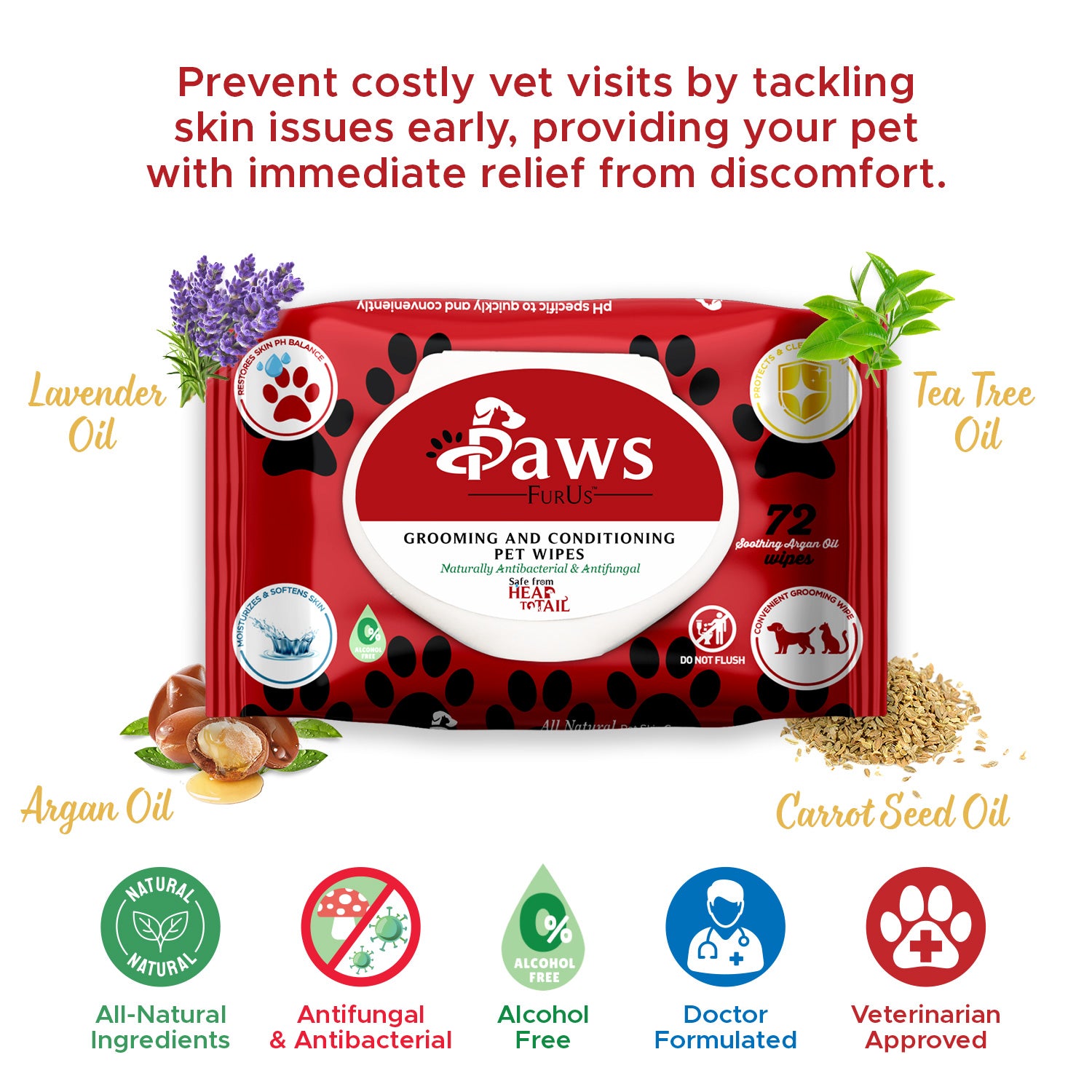 Save money from multiple vet visits by wiping away skin issues before they worsen. Immediate relief for your pet's discomfort with fast-acting impact. It is an all-natural wipe that is both antifungal and antibacterial. It also is alcohol free.