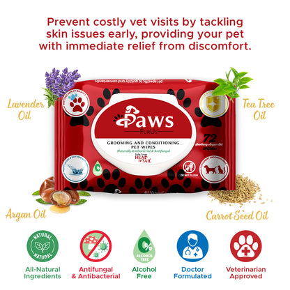 Save money from multiple vet visits by wiping away skin issues before they worsen. Immediate relief for your pet's discomfort with fast-acting impact. It is an all-natural wipe that is both antifungal and antibacterial. It also is alcohol free.